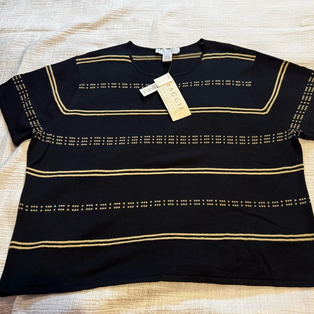 Maggie Mcnaughton Short Sleeve Black Striped Womens Plus Size 2X NWT Top Casual